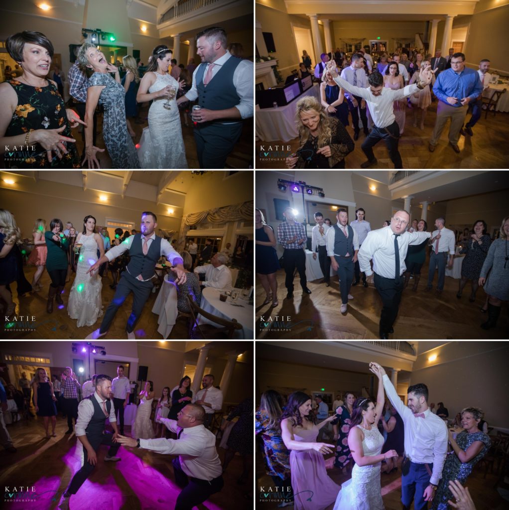 Wedding party dances at barn wedding