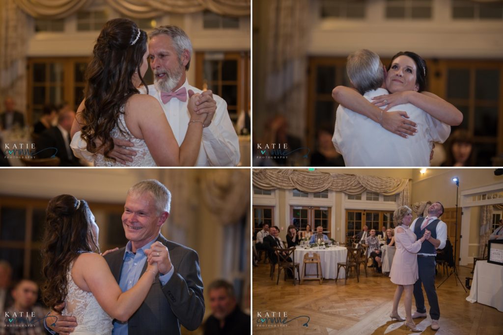 Parent dances during barn wedding reception