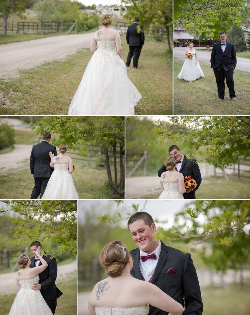 Colorado couple have first look at barn wedding