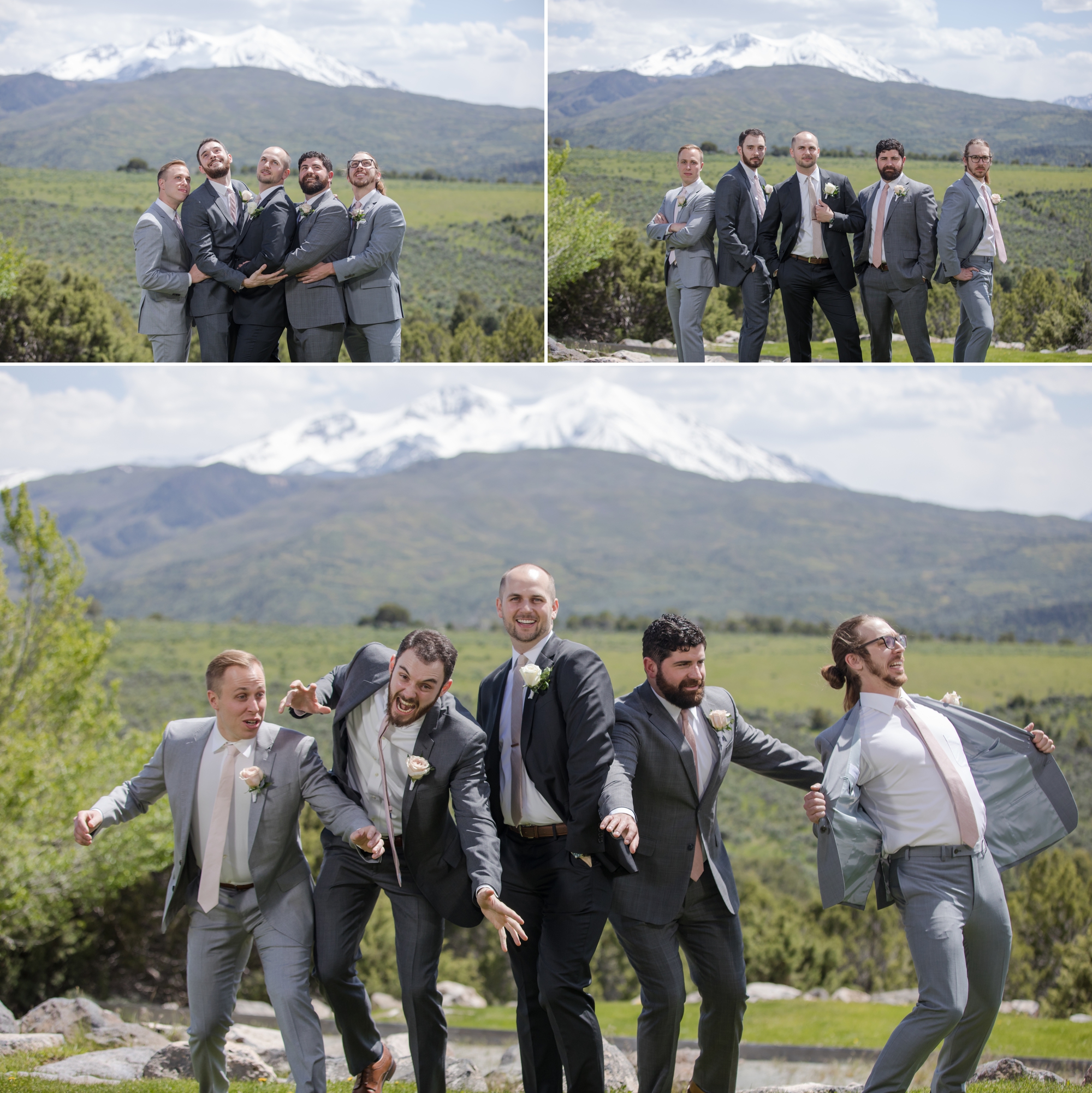 Groom and groomsman portraits at Mountain wedding