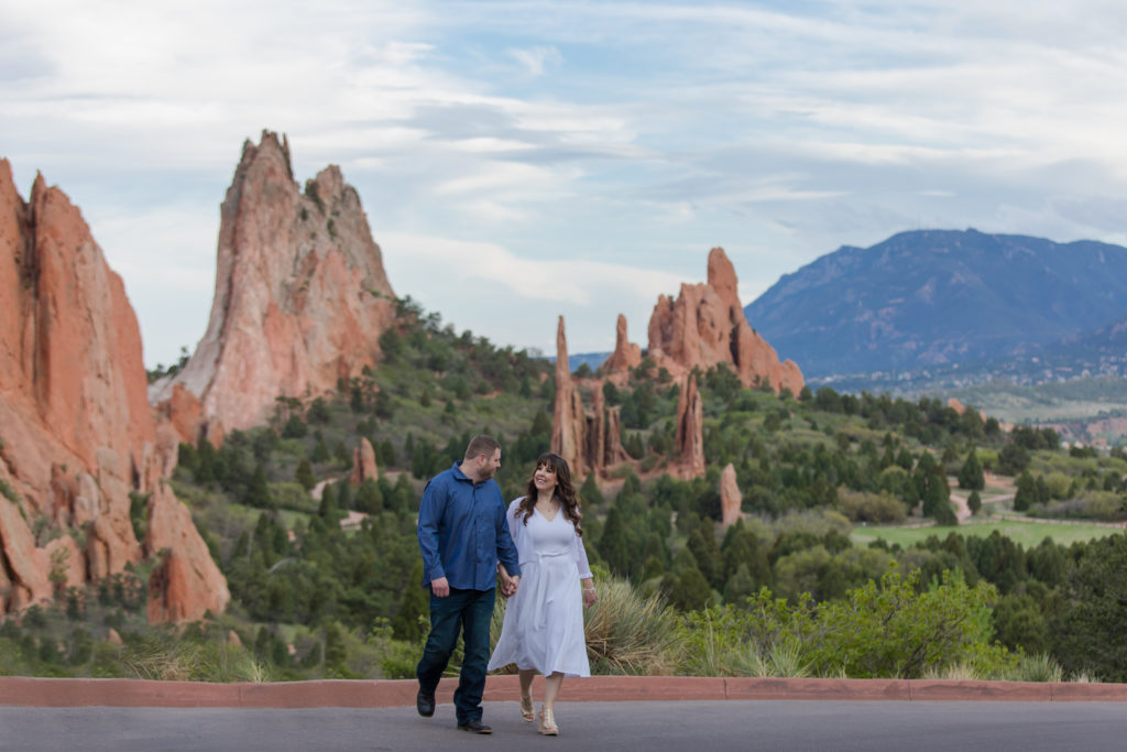 engaged couple at Garden of the gods