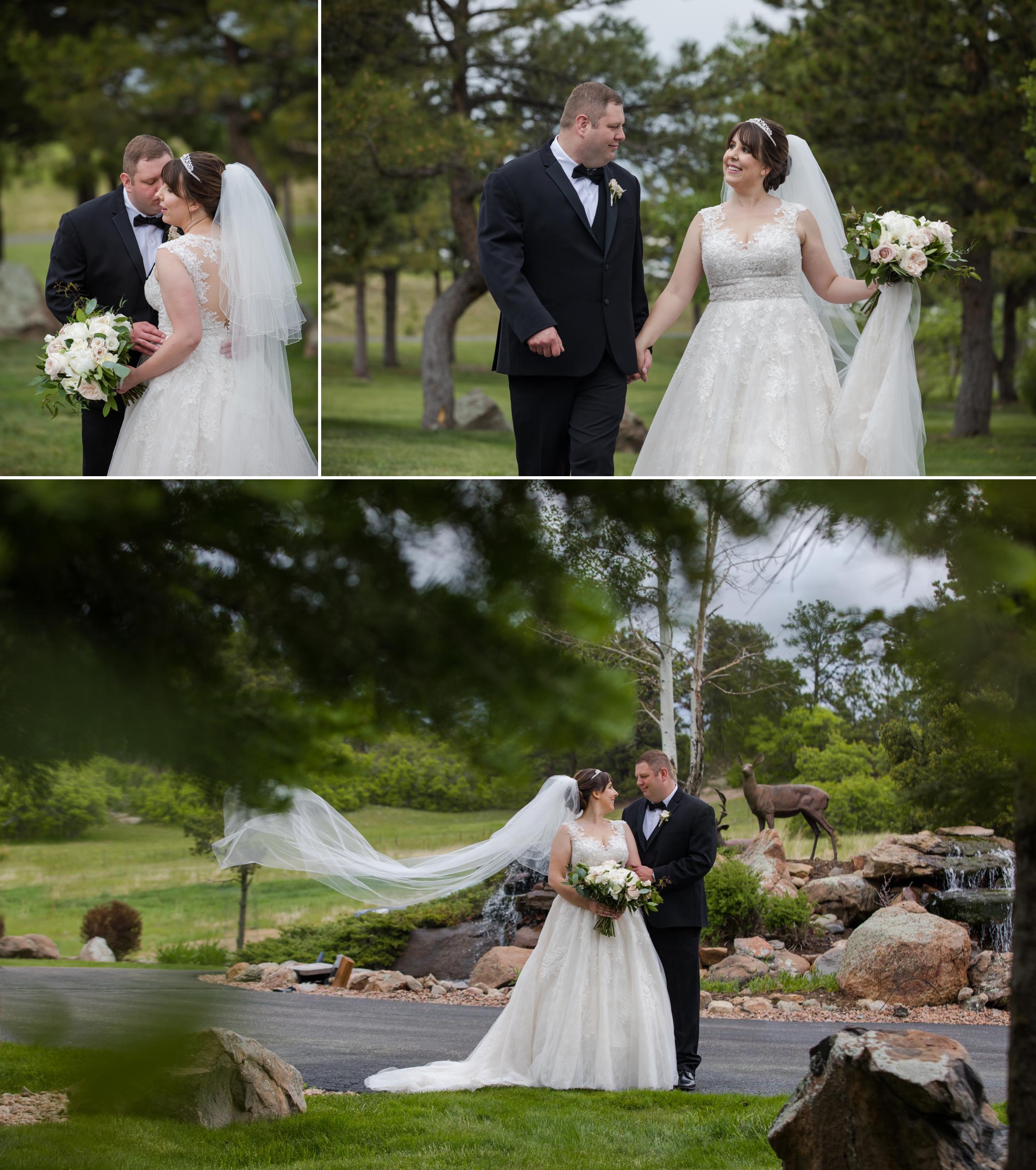 newlyweds walk grounds of Flying Horse Ranch