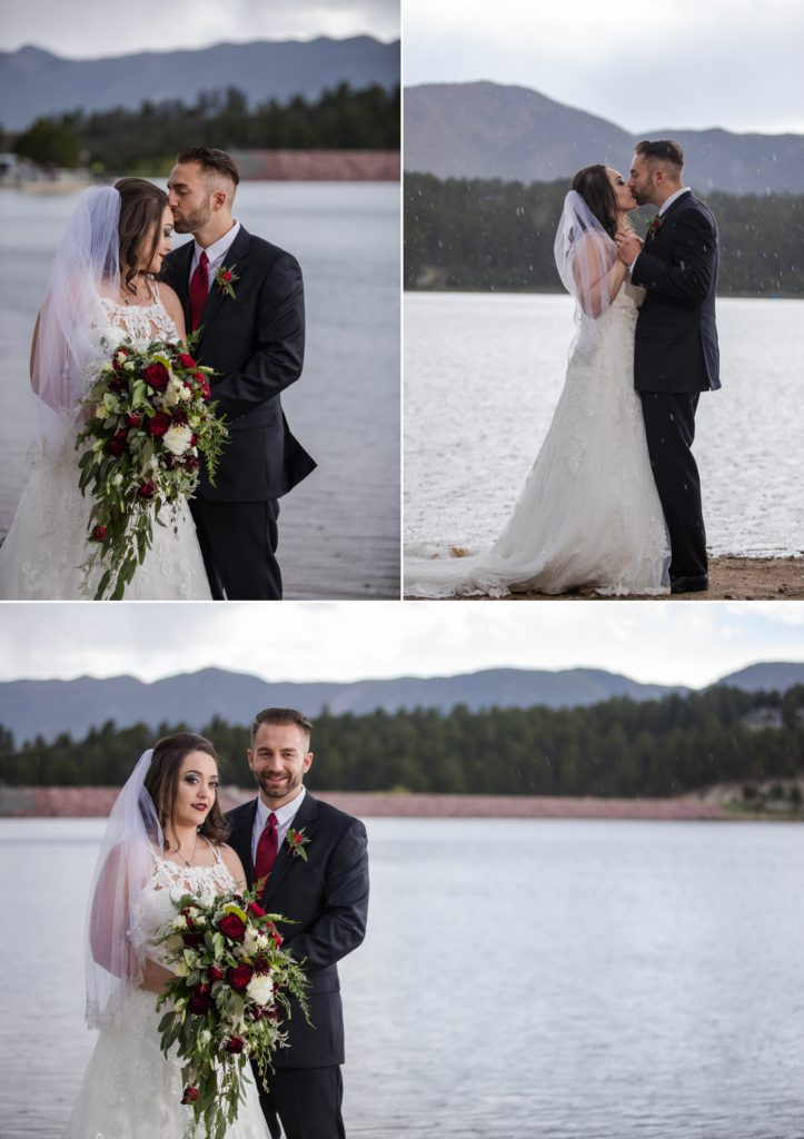 rainy couples portraits at Monument Lake