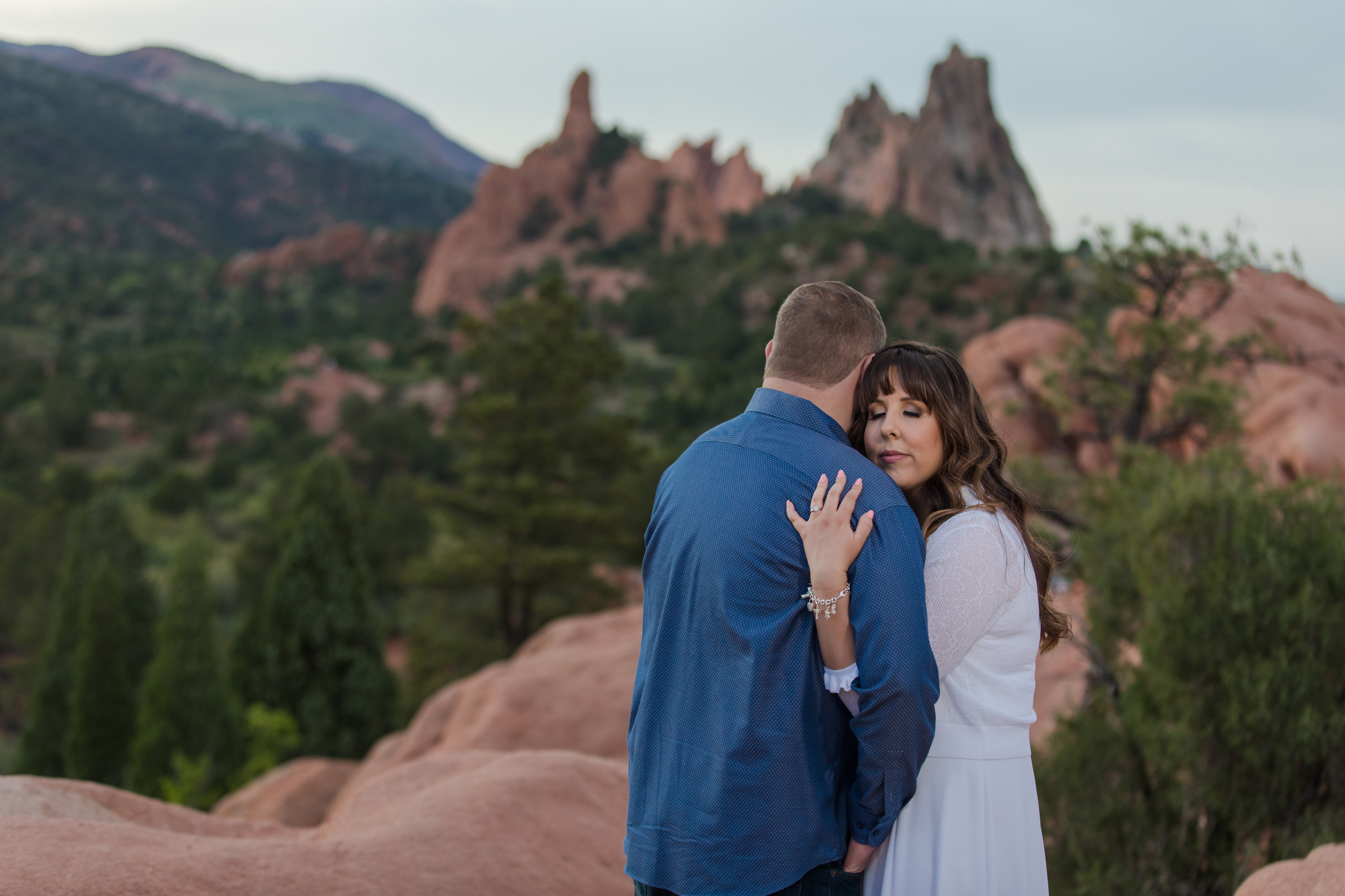 couple in Garden of the Gods for spring engagement session