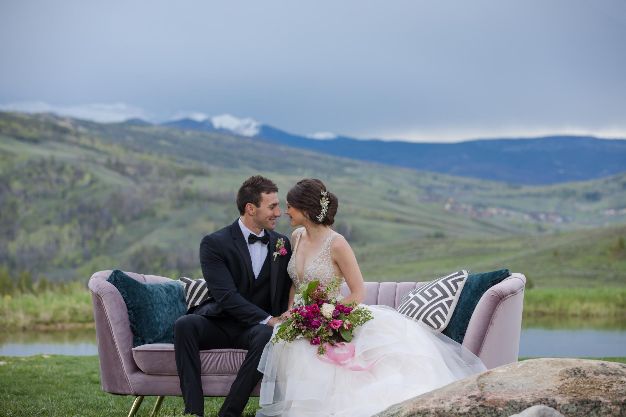 romantic wedding portraits with Colorado bride and groom
