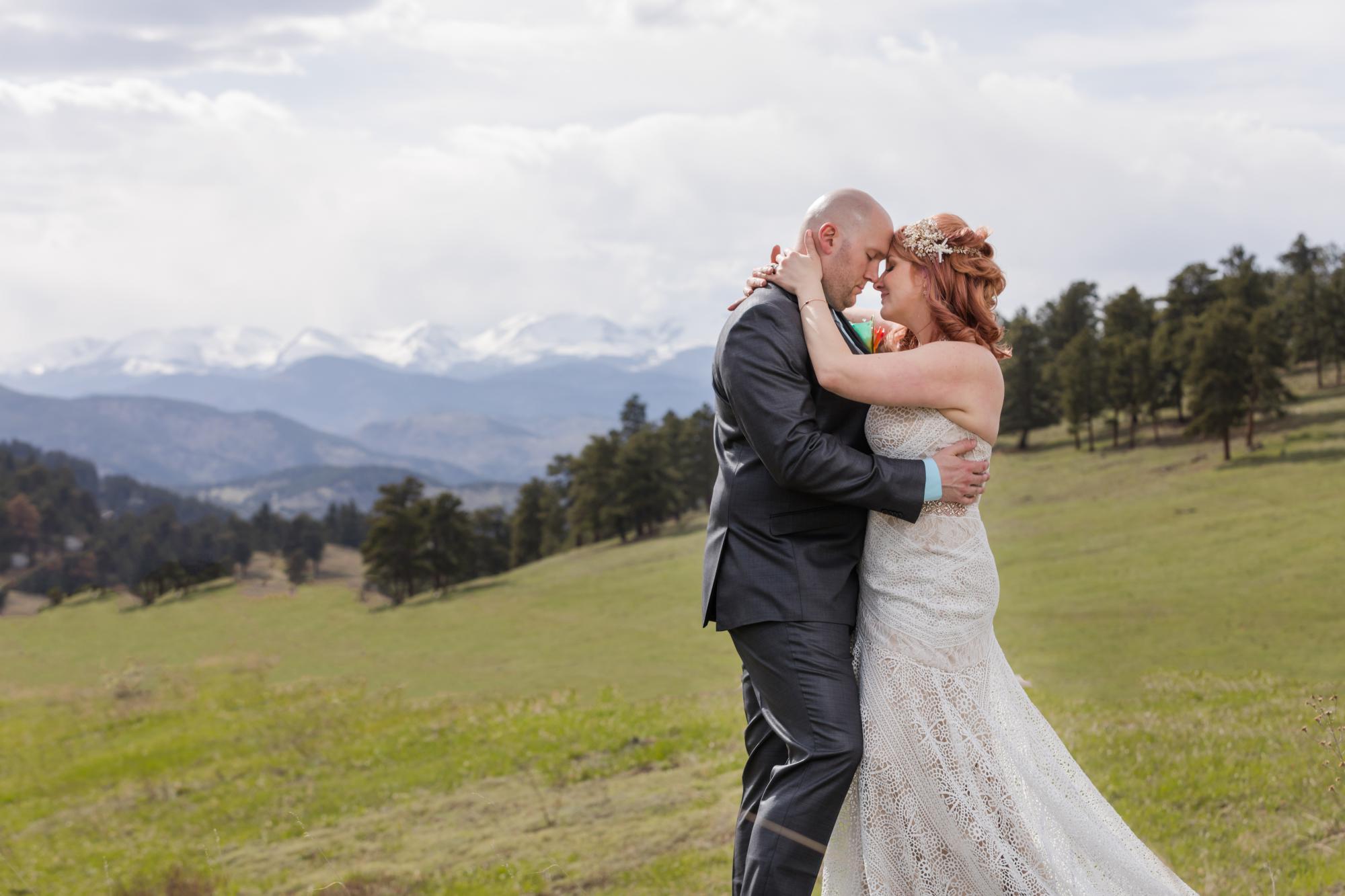 bride and groom at spring mountain wedding