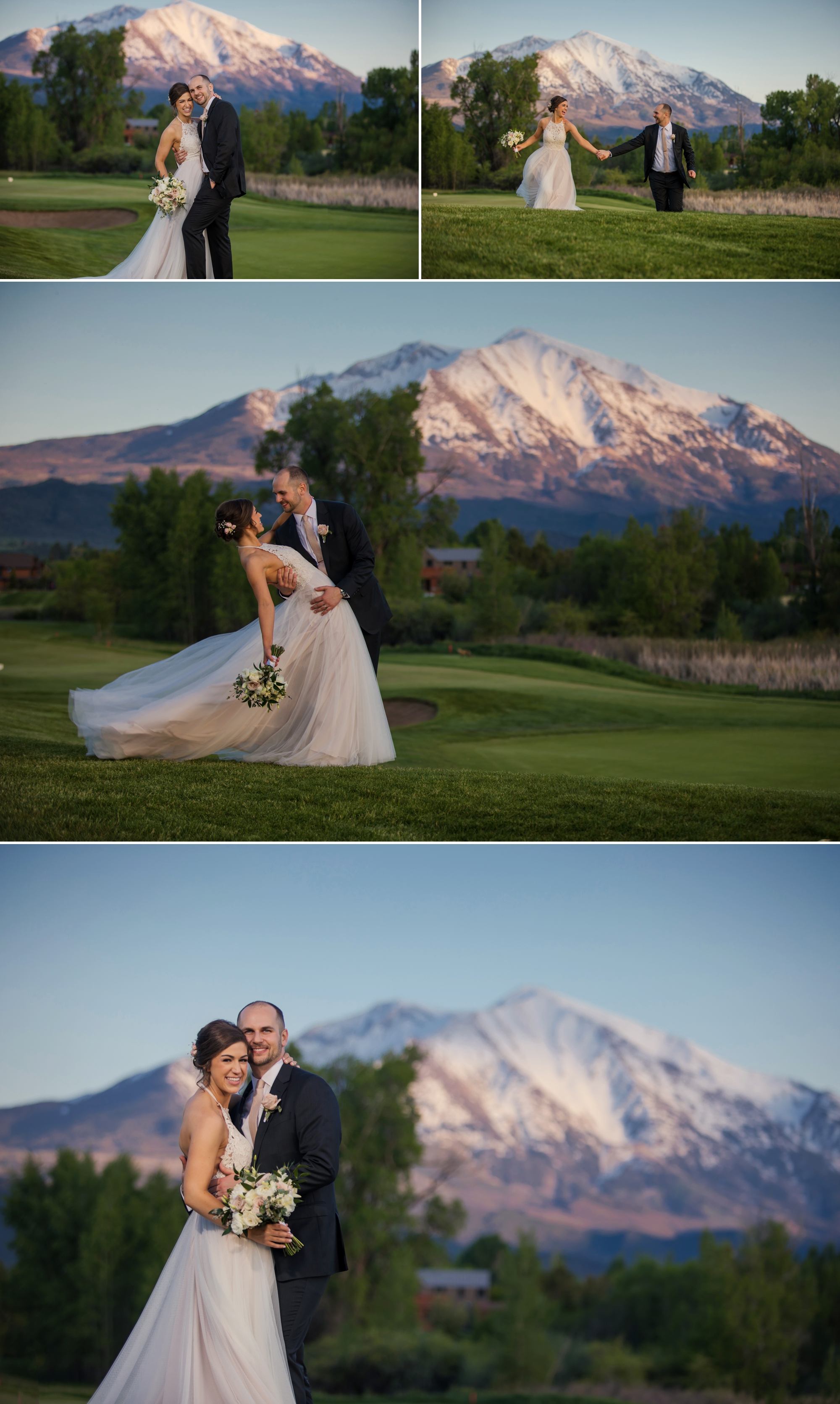 Newlywed portraits overlooking Rocky Mountains
