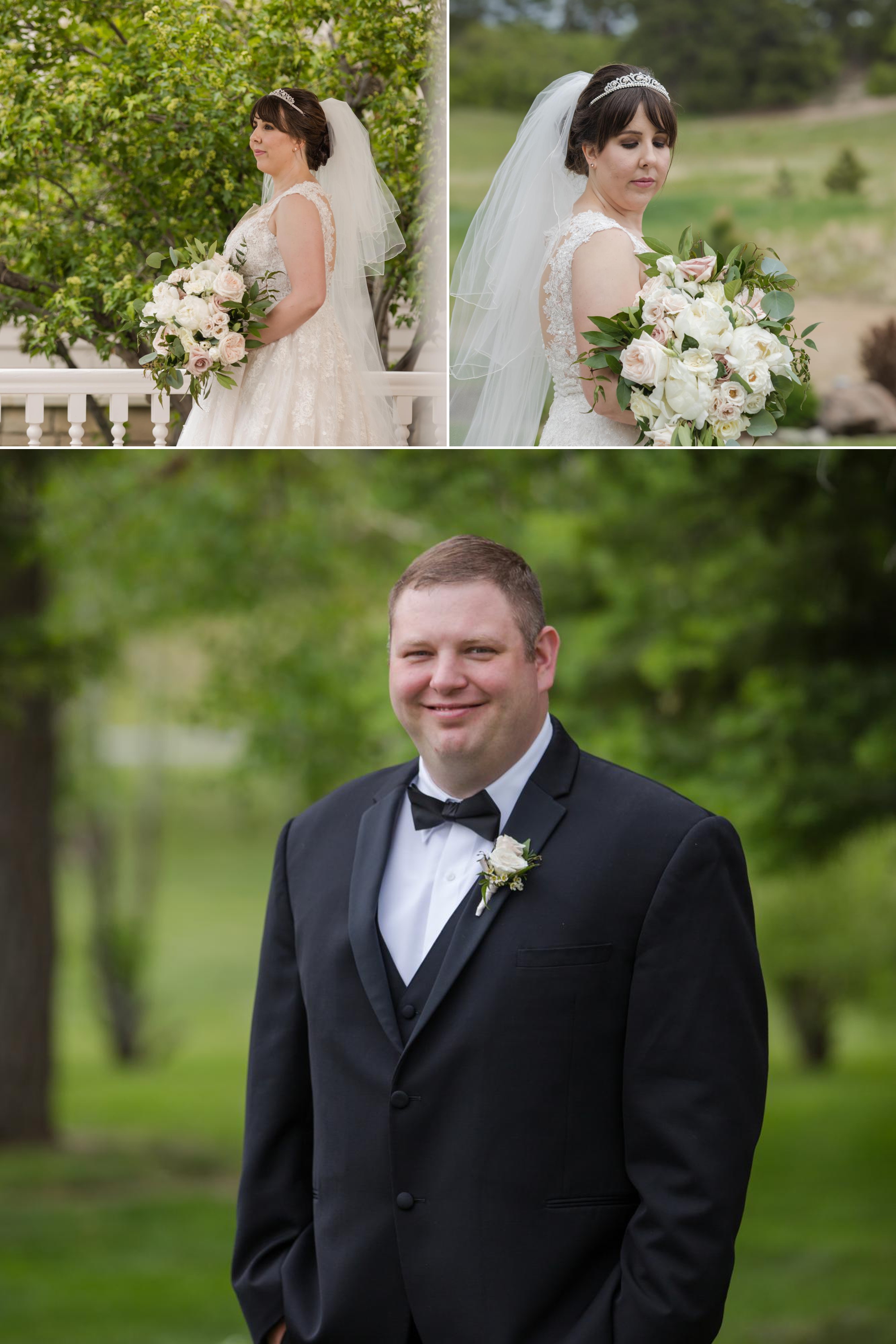 bridal portraits at outdoor summer wedding