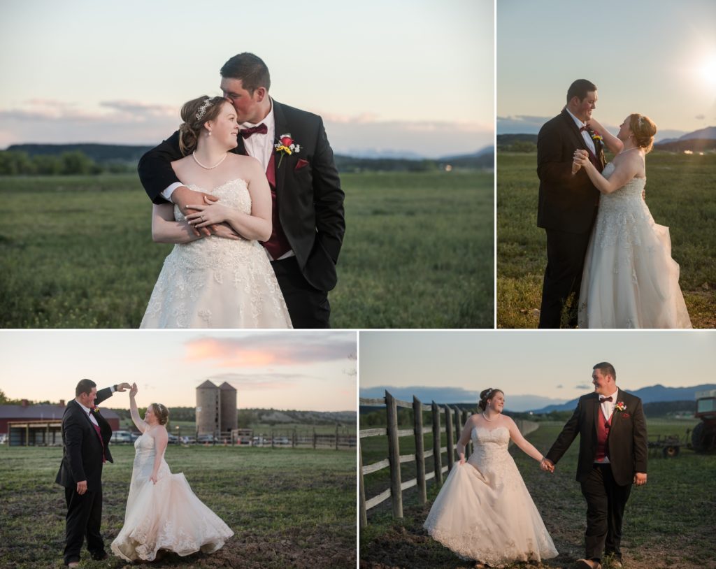 sunset newlywed portraits on Colorado ranch