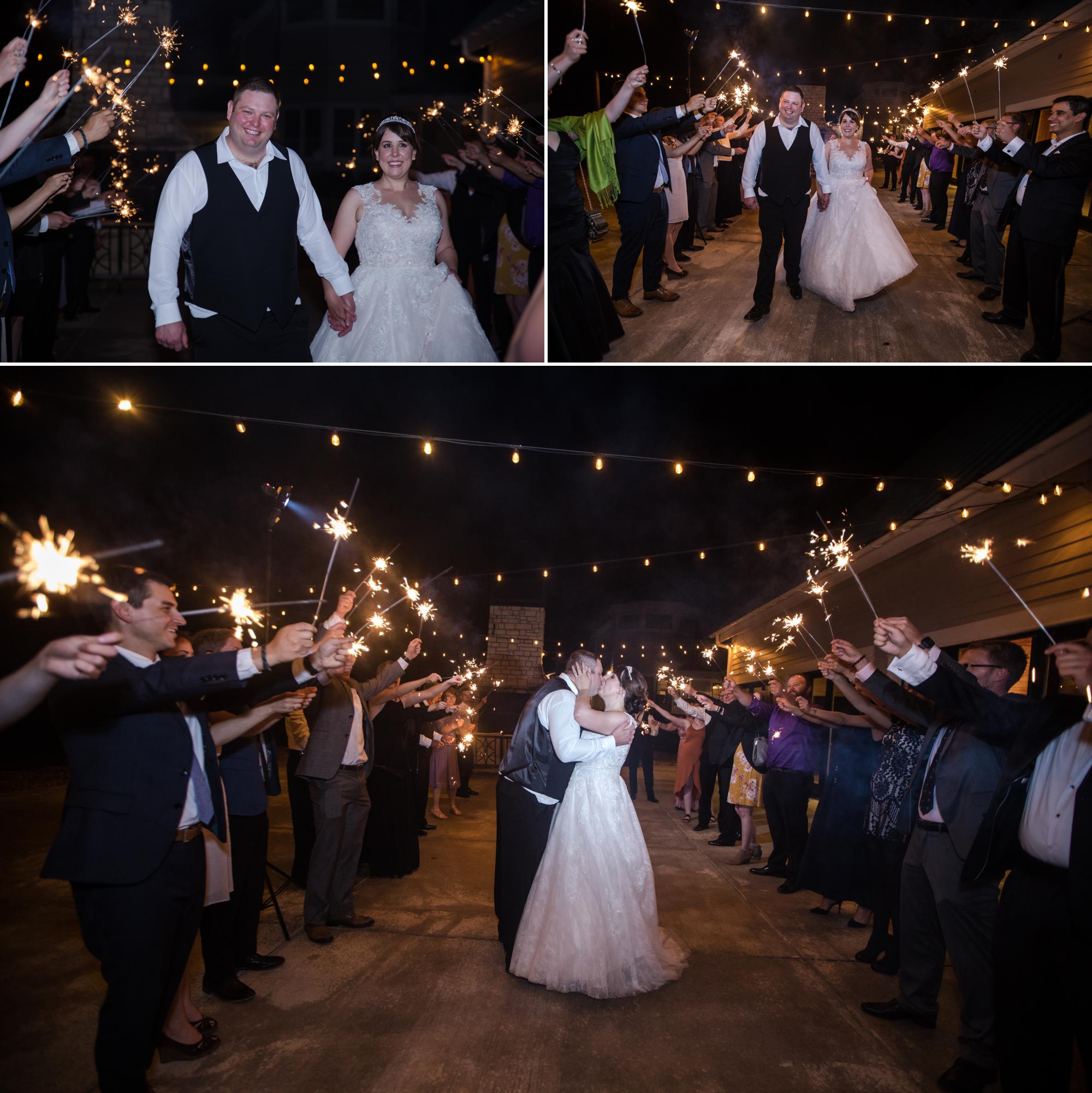 Couple exits wedding reception at Flying Horse Ranch