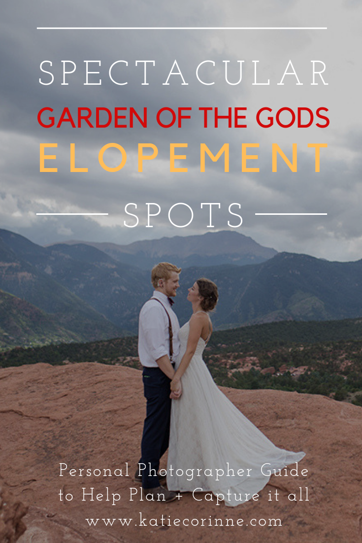Bride and Groom eloping at Garden of the Gods with Pikes Peak