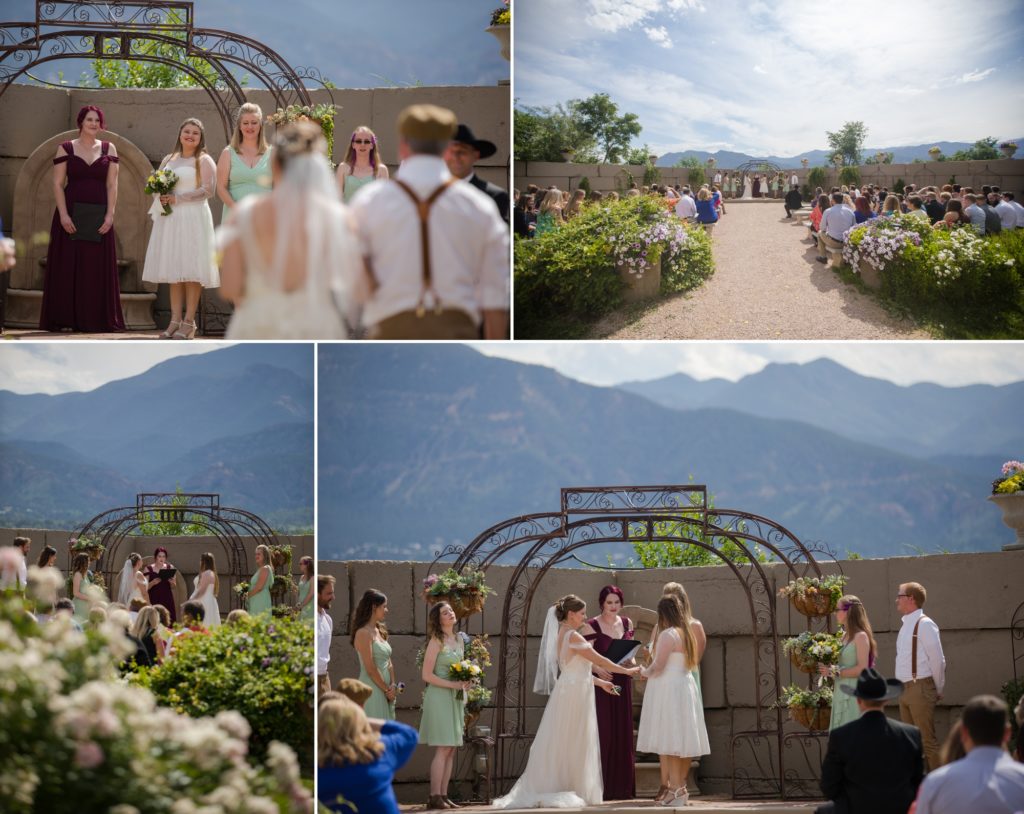 brides get married in front of Rocky Mountains