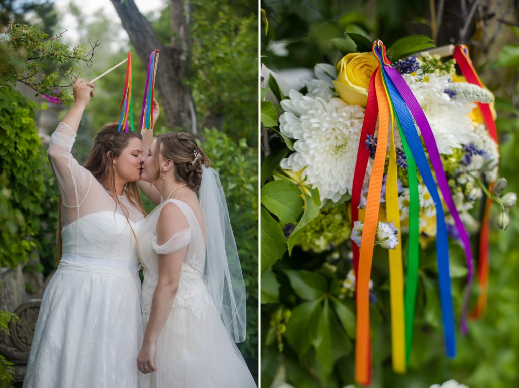 newlywed portraits with rainbow details