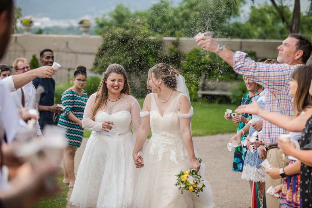 Guests send off newlyweds at Hillside Gardens wedding