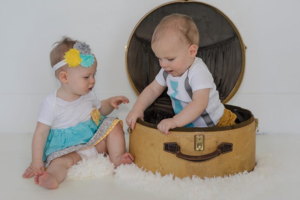 twins at baby photography studio