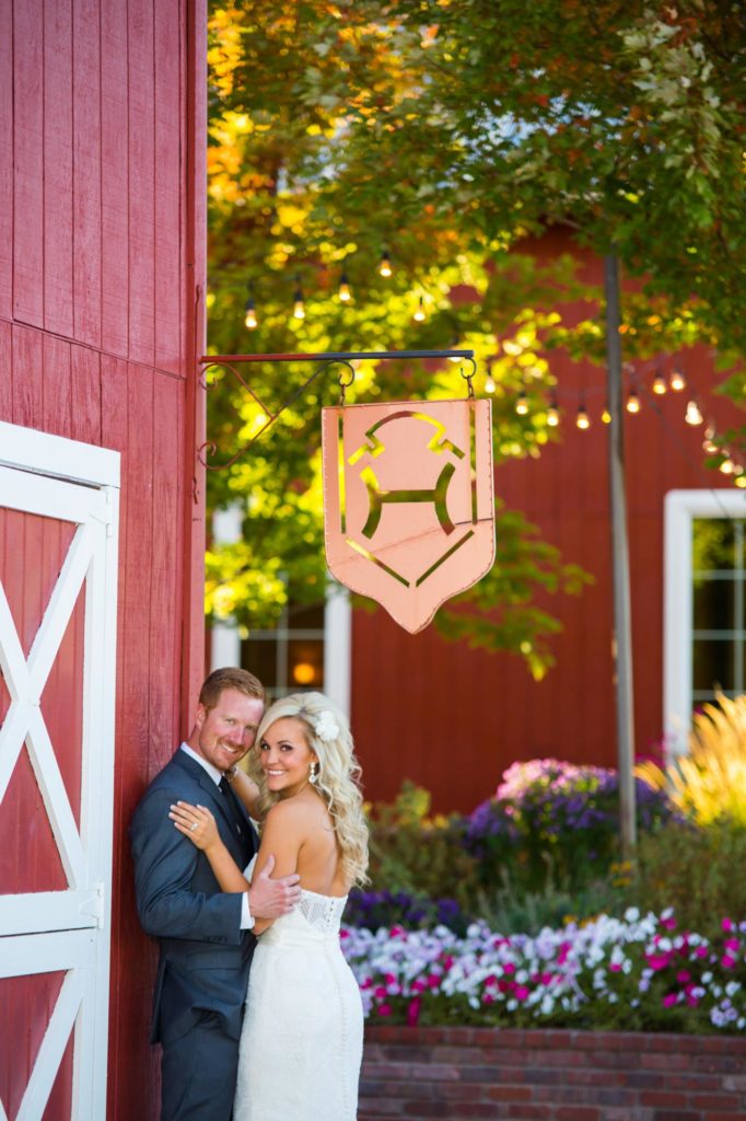 smiling wedding couple at crooked willow farms