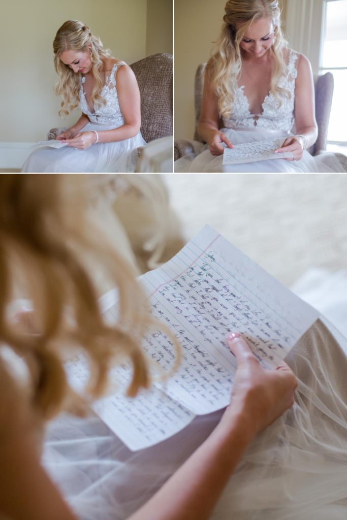 bride reads handwritten letter from groom
