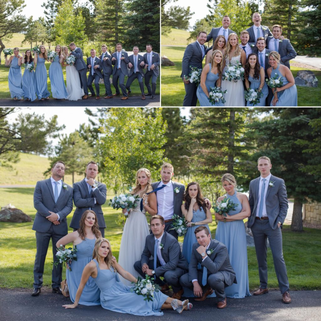 Photographer takes fun wedding party photos at ranch wedding