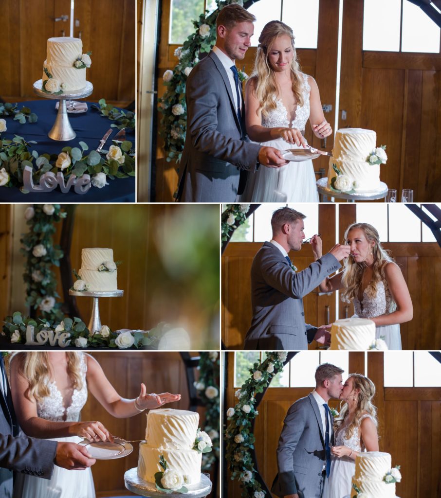 bride and groom cut cake at Monument, Colorado wedding