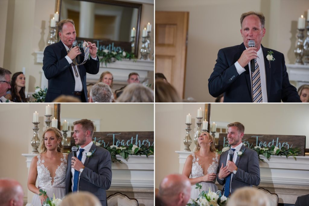 Family makes toasts at elegant wedding reception