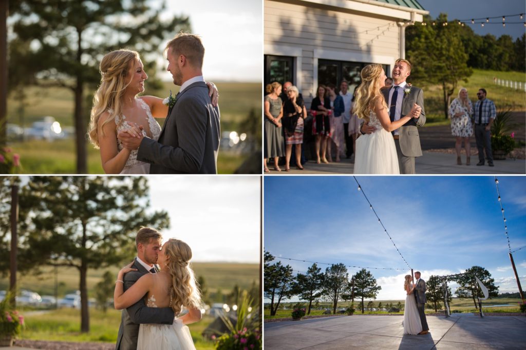 Newlyweds have first dance at Larkspur, CO wedding