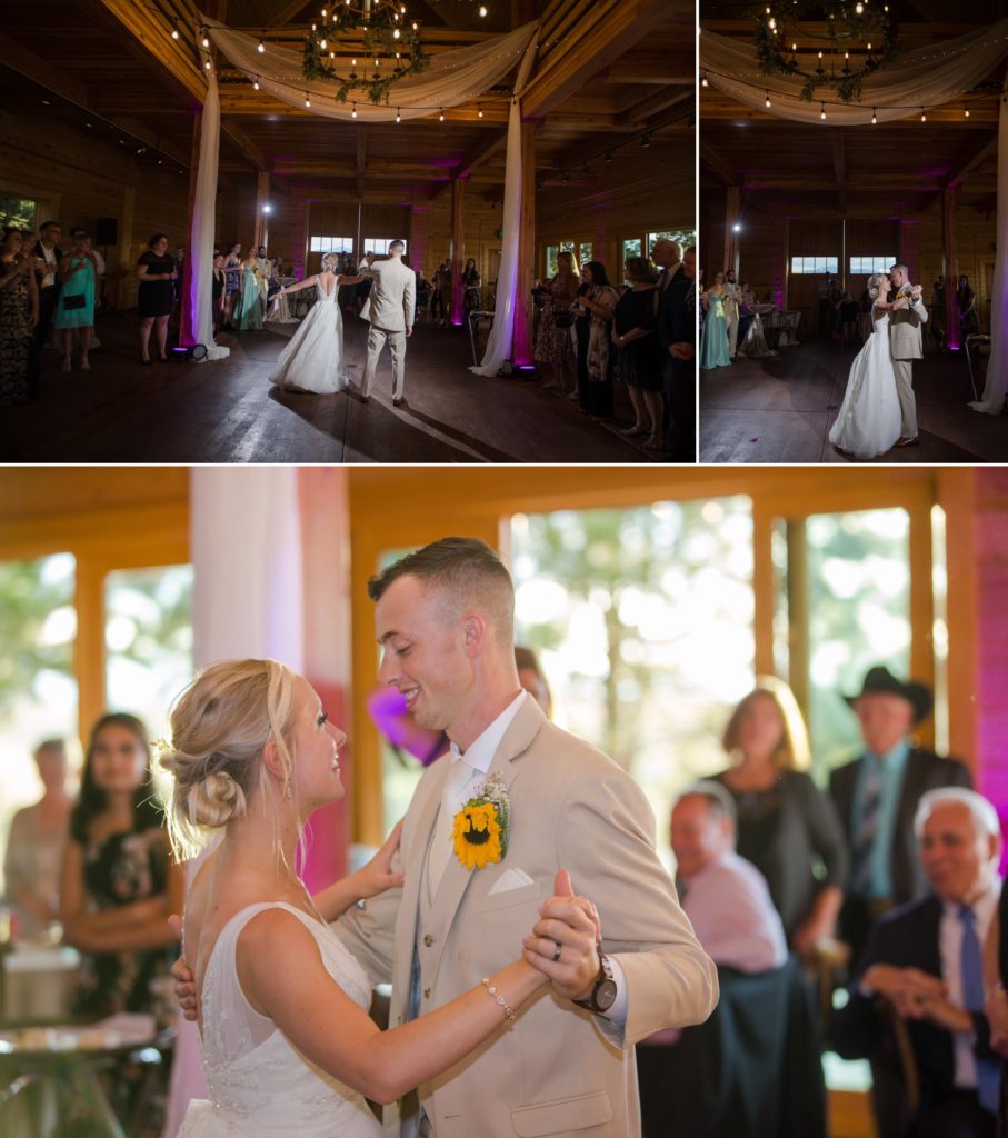 Colorado newlyweds have their first dance at modern farmhouse wedding