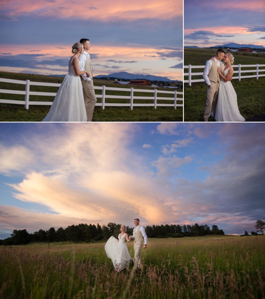 Newlywed bride and groom pose for romantic portraits