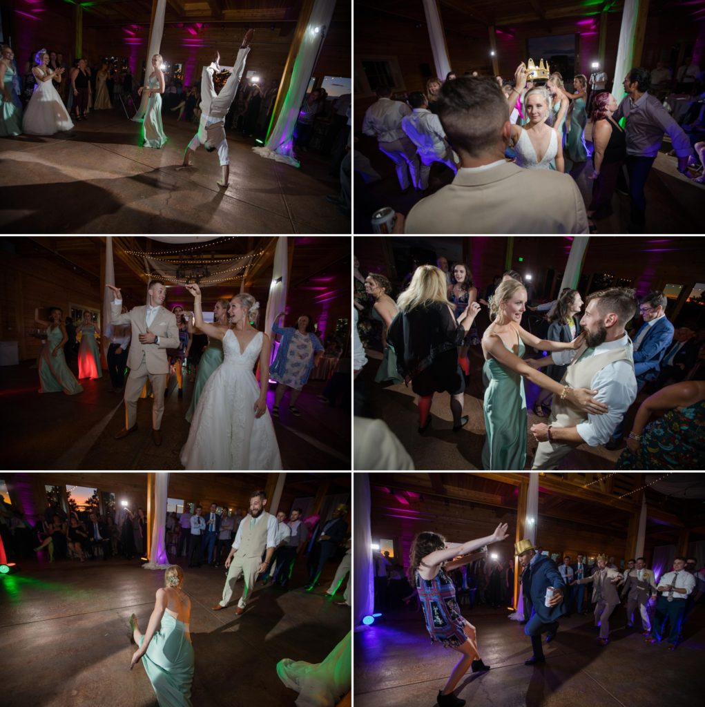 Guests dance at summer wedding reception