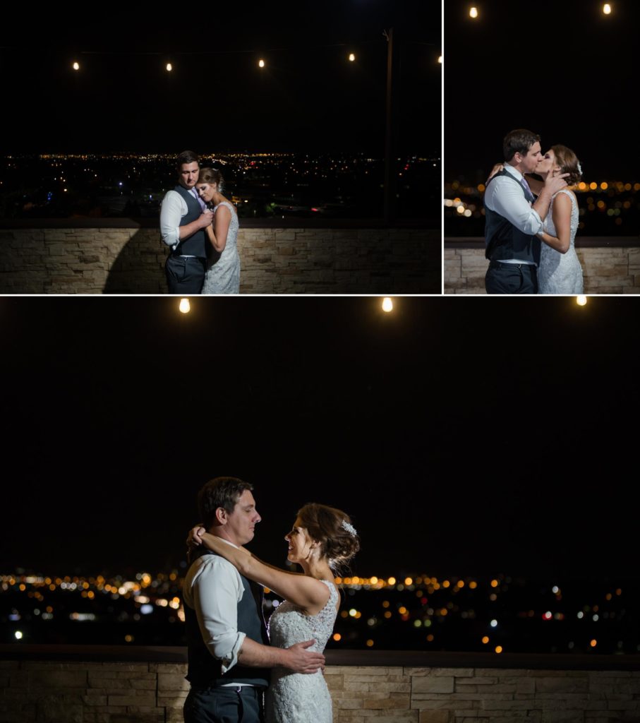 Denver newlyweds take nighttime portraits after modern wedding