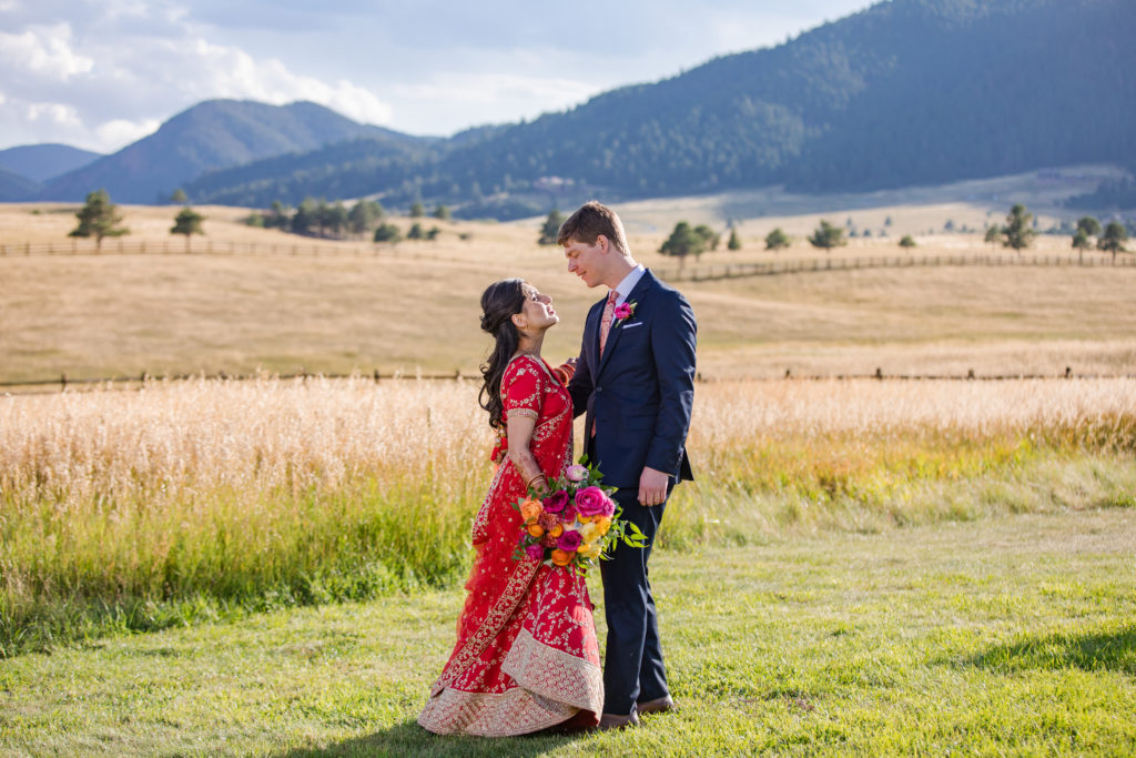 bride and groom in August weddings at Spruce Mountain ranch