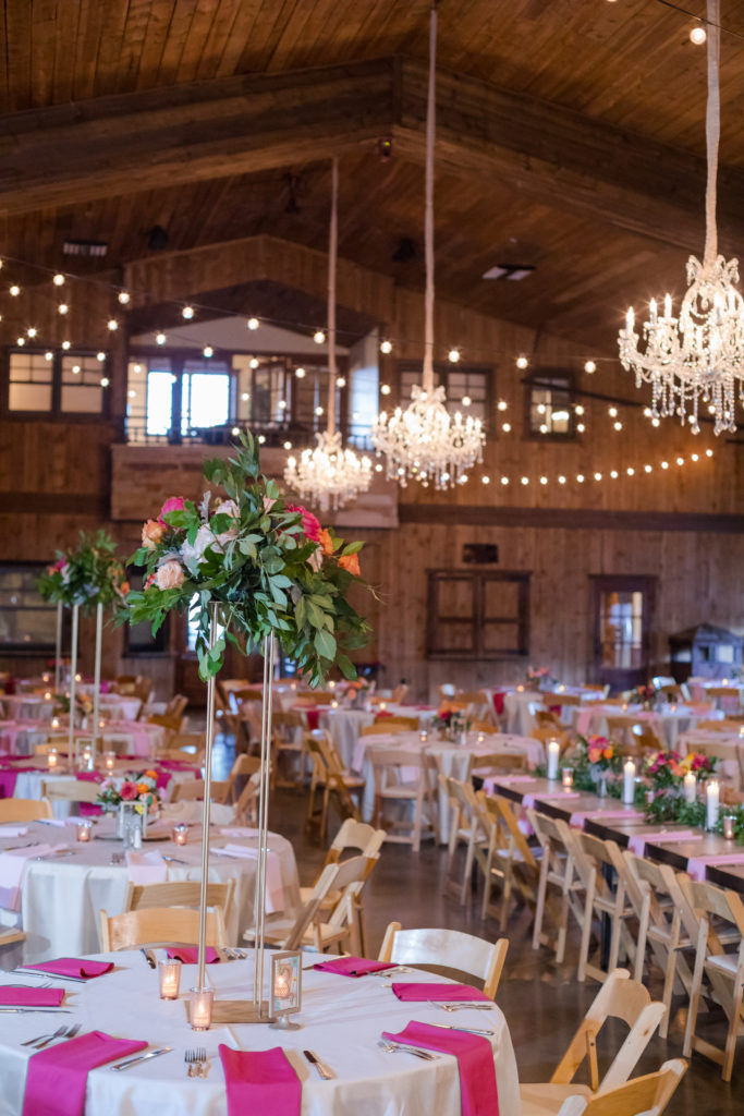 Lush bright Spruce Mountain Ranch weddings reception details