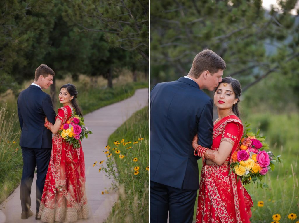Multicultural wedding couple poses for Colorado wedding photographer