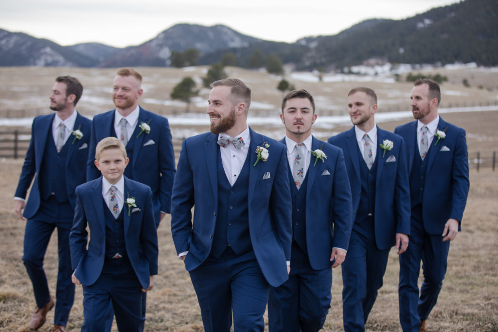 Groomsmen at winter Spruce mountain ranch weddings