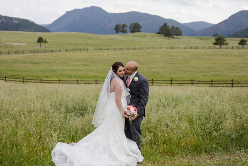 Colorado couple at spring Spruce Mountain Ranch wedding