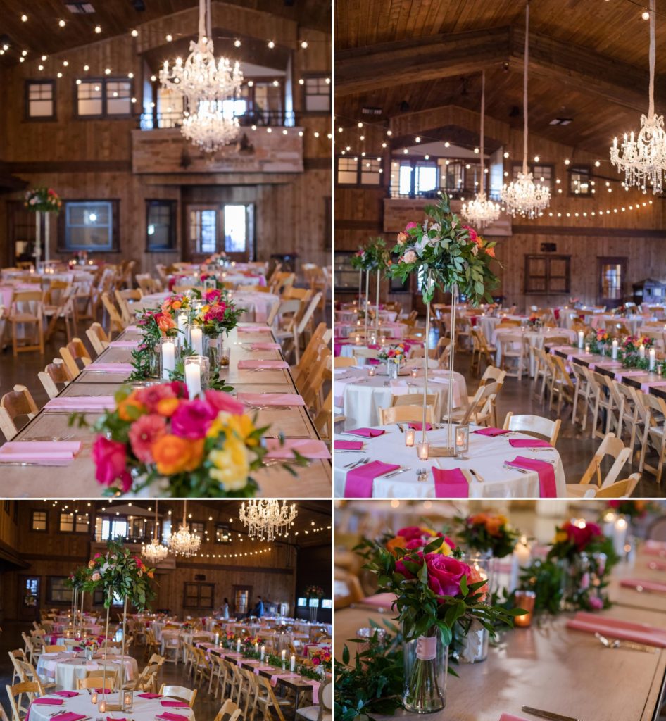 wedding table details and florals at Colorado ranch wedding