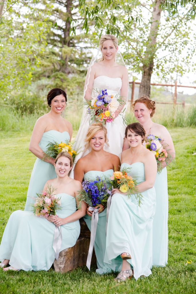 Boho chic bridal party at Spruce Mountain Ranch weddings