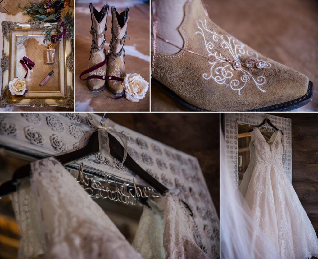 Bridal details at cowboy wedding