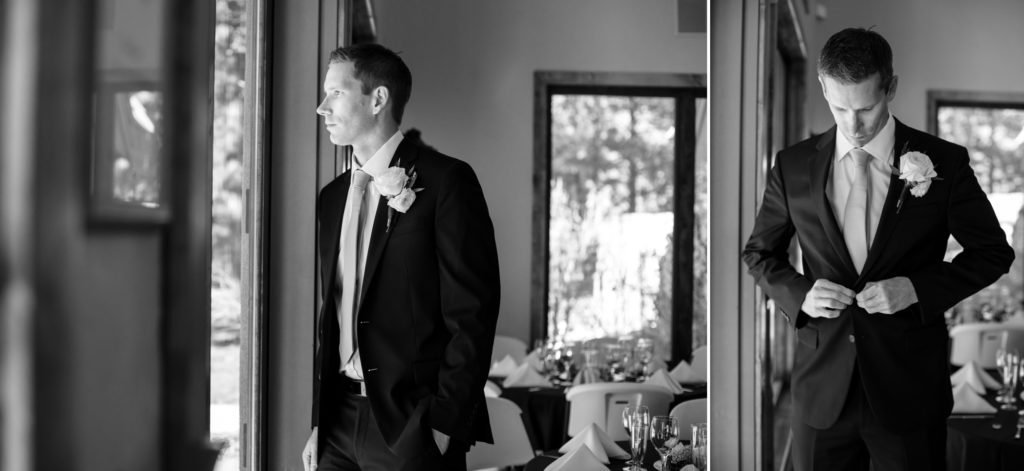 groom gets ready at the lodge at cathedral pines wedding