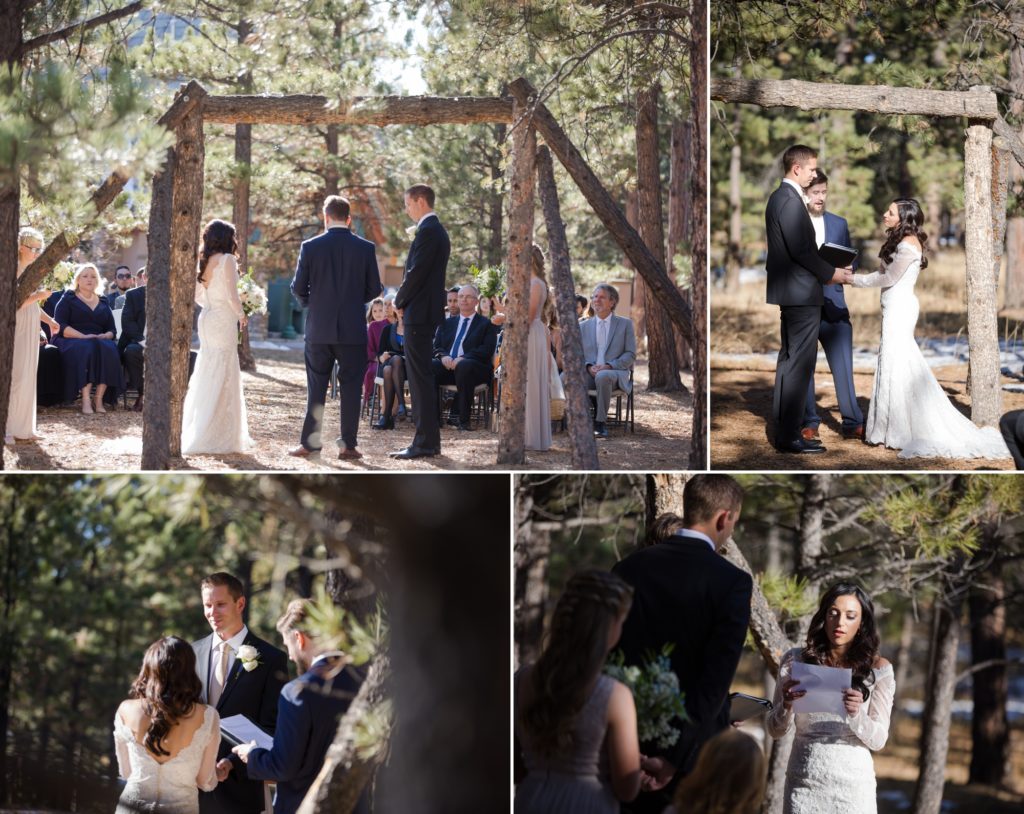 couple gets married at outdoor fall wedding ceremony