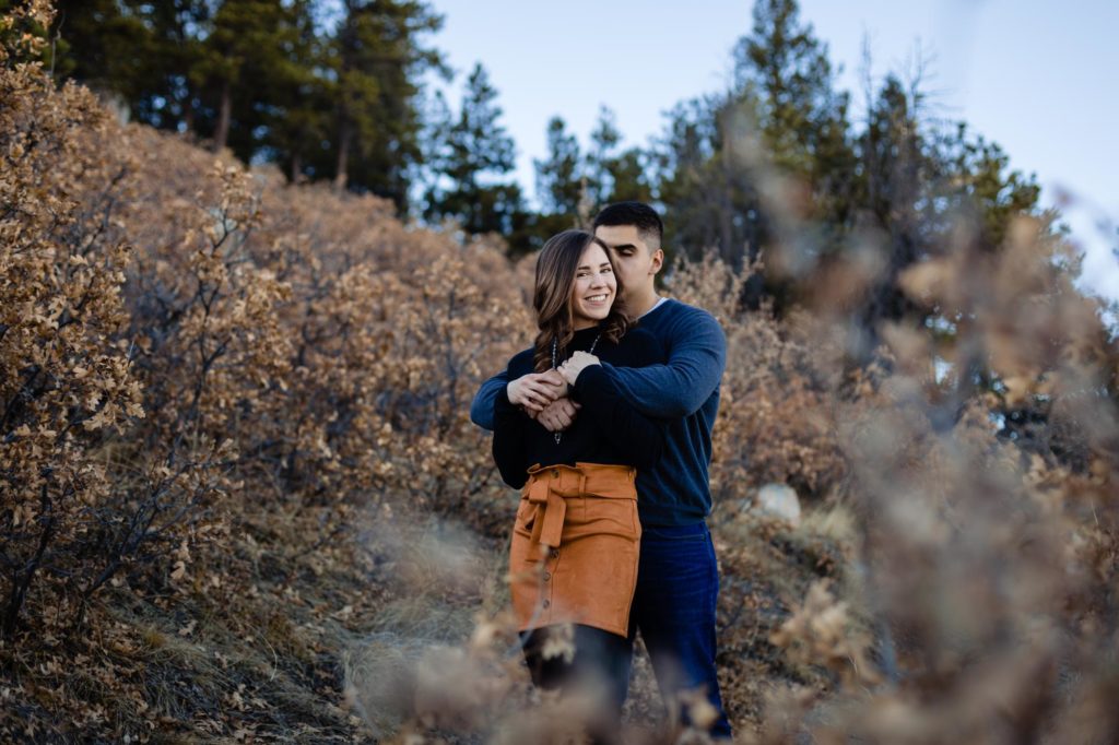 Colorado Springs couple pose for winter engagement photos