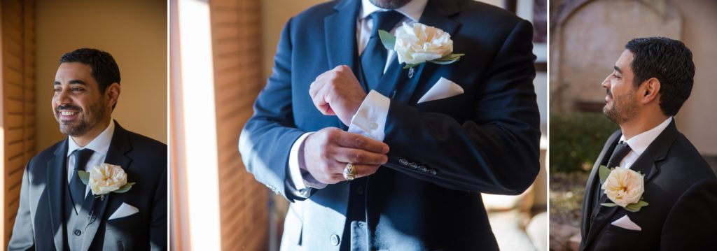 groom gets ready for elegant Colorado Springs wedding