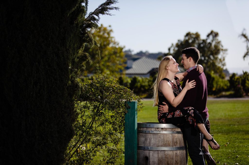 engaged couple in California winery