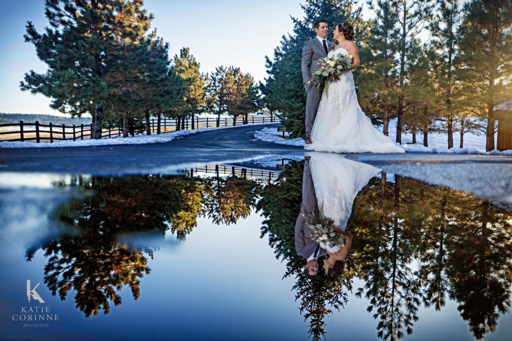 newlyweds at spruce mountain ranch wedding