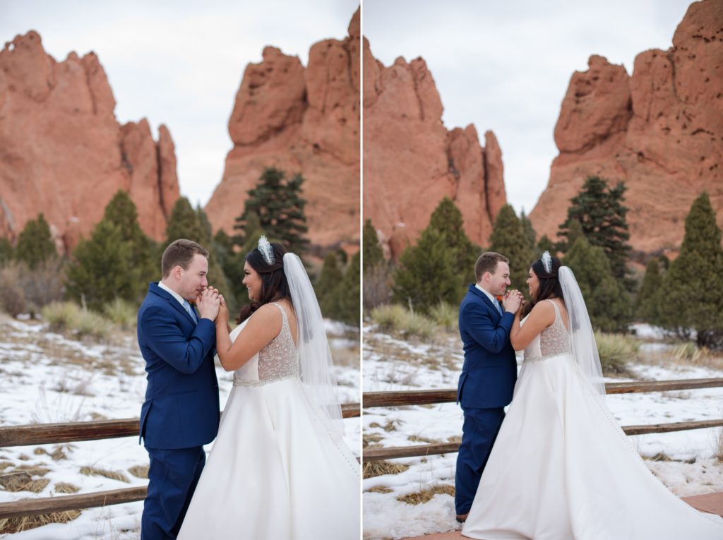 bride and groom pose for newlywed portraits in Colorado Springs