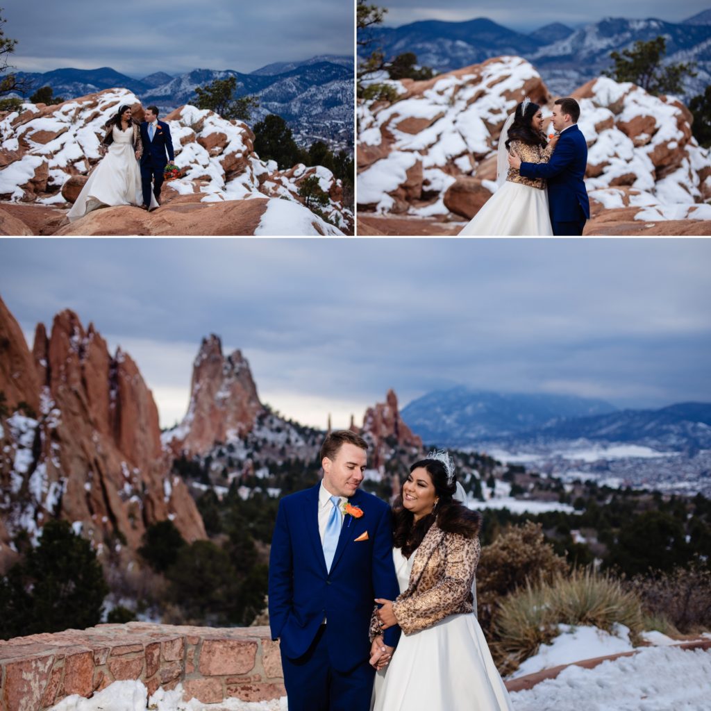 bride and groom pose for newlywed portraits in Garden of the Gods