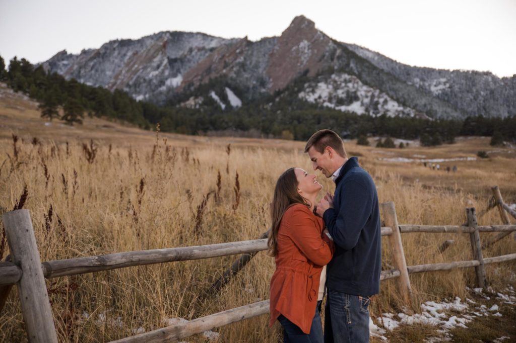Colorado couple in front of Flatirons