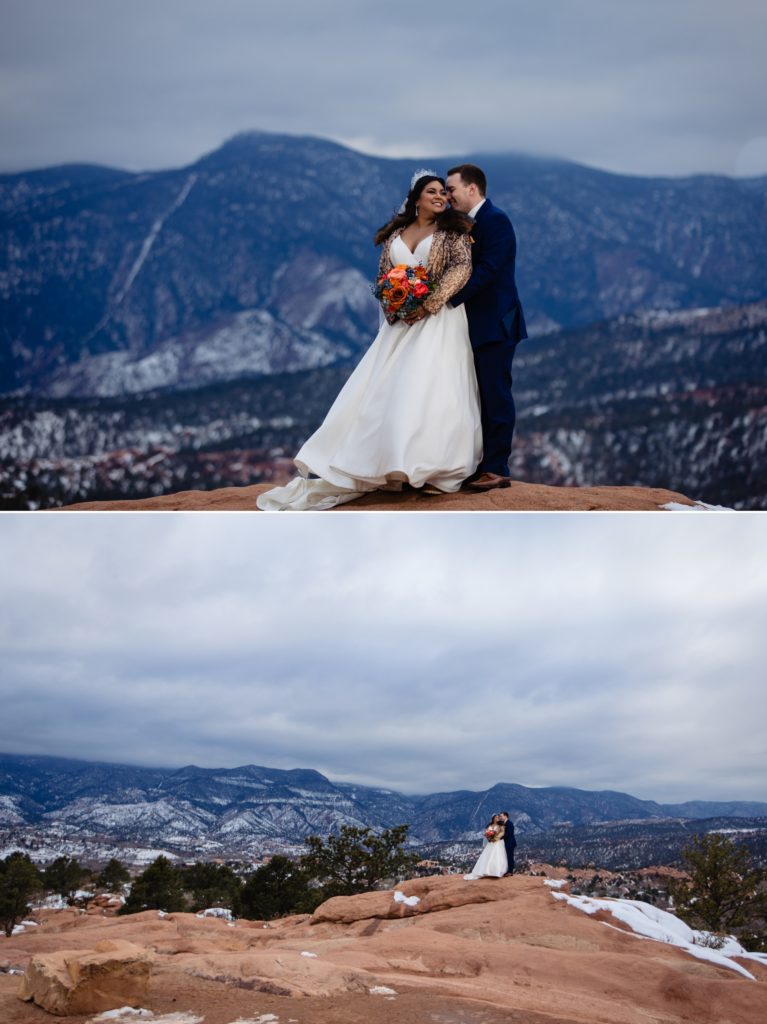 Texas couple in front of Colorado rocky mountains