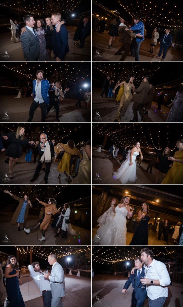 wedding guests dance on outdoor dancefloor