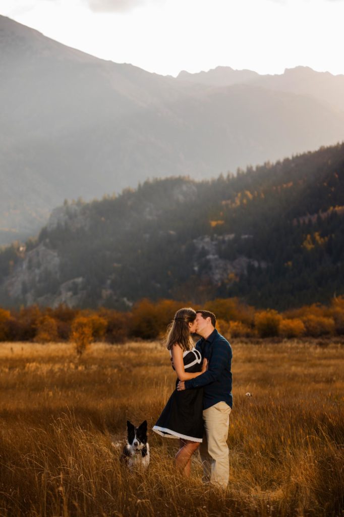engaged couple at Independence for autumn photos