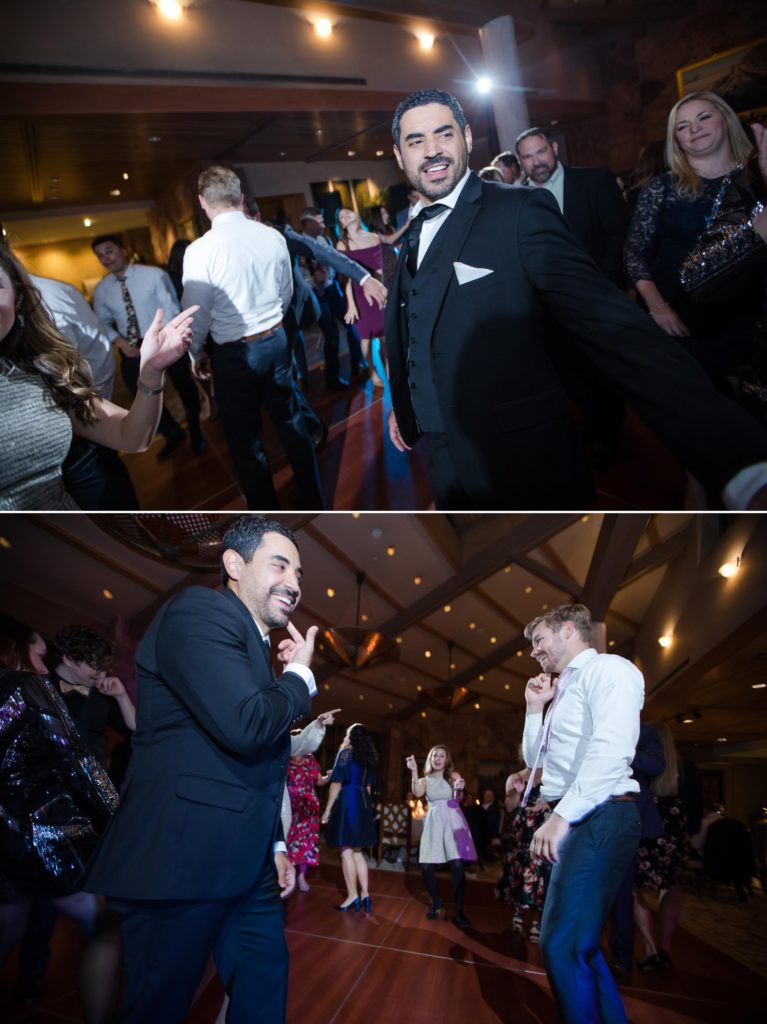 Groom dances at fall wedding reception